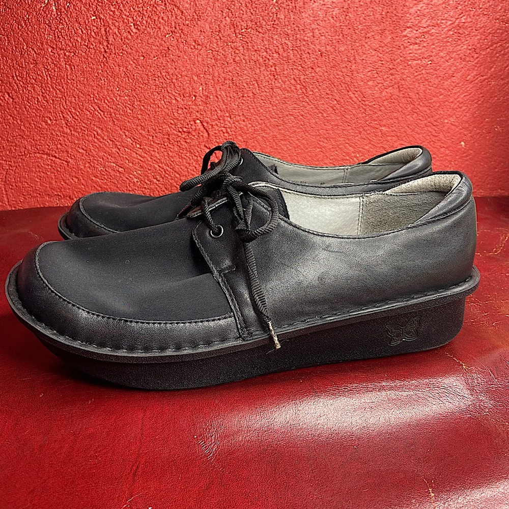 Black Leather Alegria Lace Up Platform Sneakers Size  40 Size 9.5